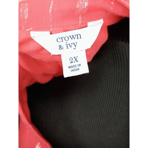 Crown & Ivy Womens Sleeveless Coral Pink Silver Print‎ Tunic Blouse 2X - Picture 6 of 6